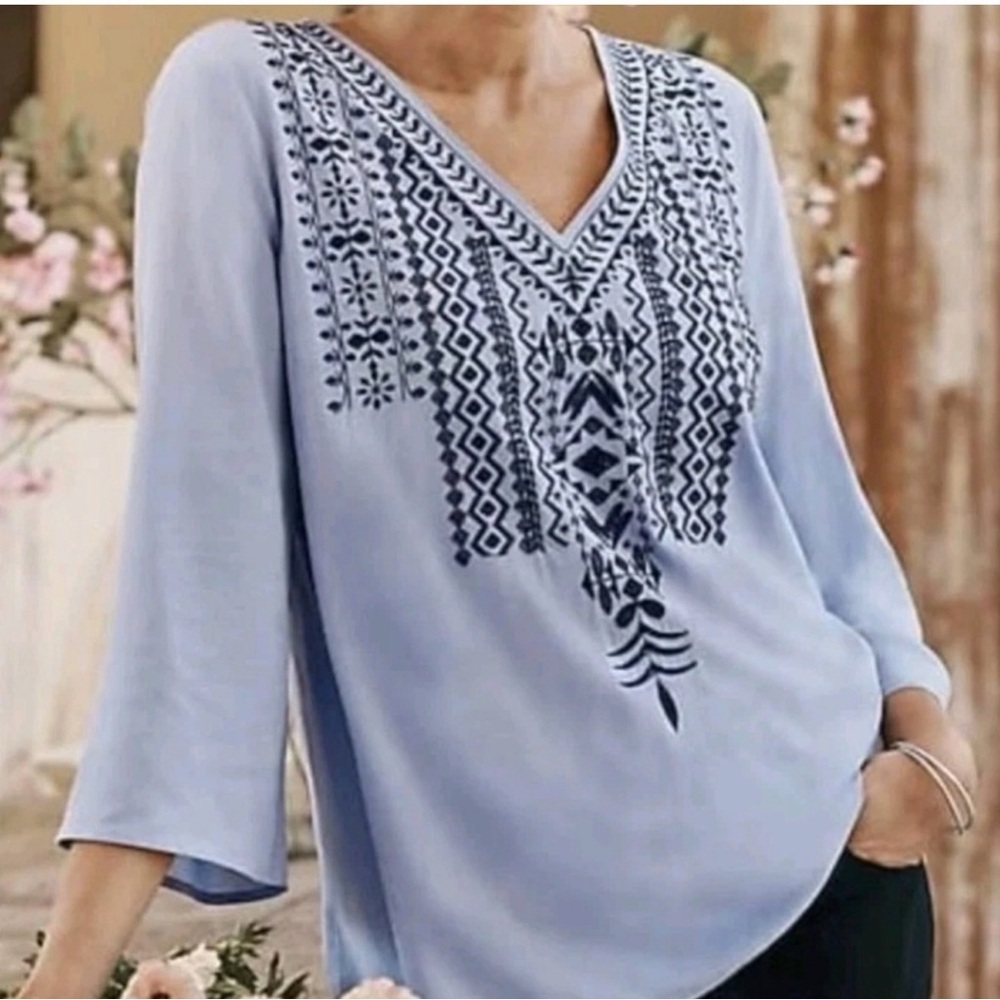 J Jill Embroidered Peasant Tunic Top Size Small